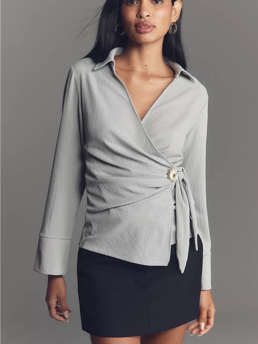 NWT Anthropologie Grey Wrap Preppy Blouse